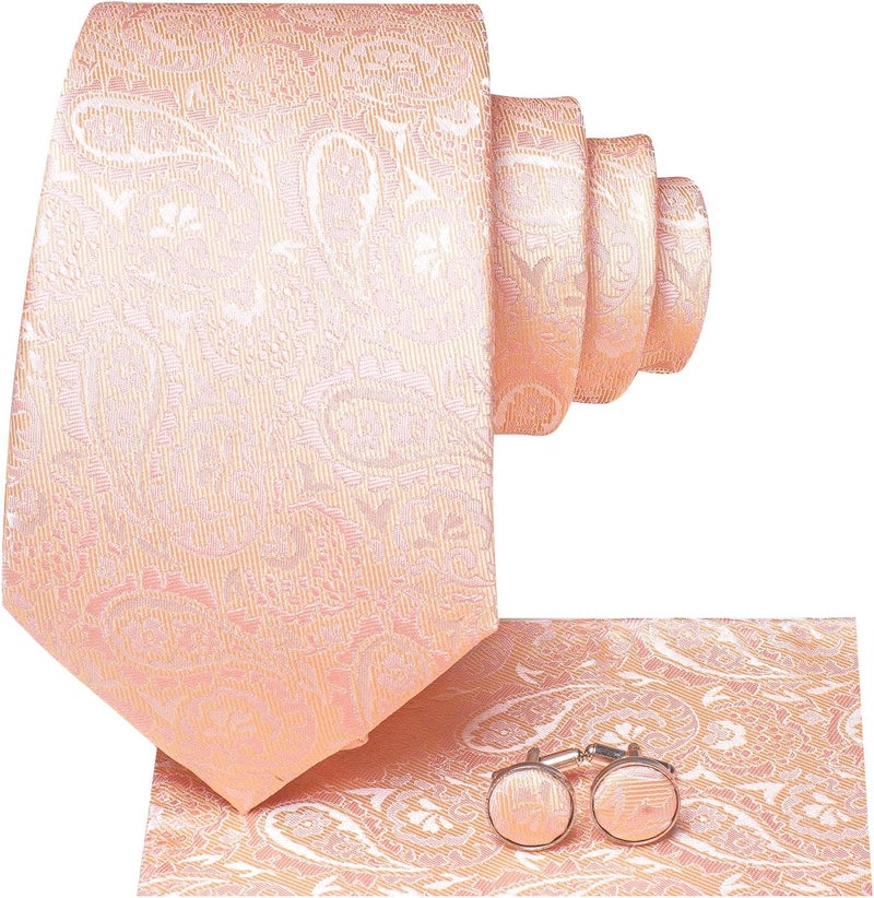 Dubulle Mens Paisley Striped Tie and Handkerchief Cufflinks Tie Set for Men Wedding Business Formal - Image 1